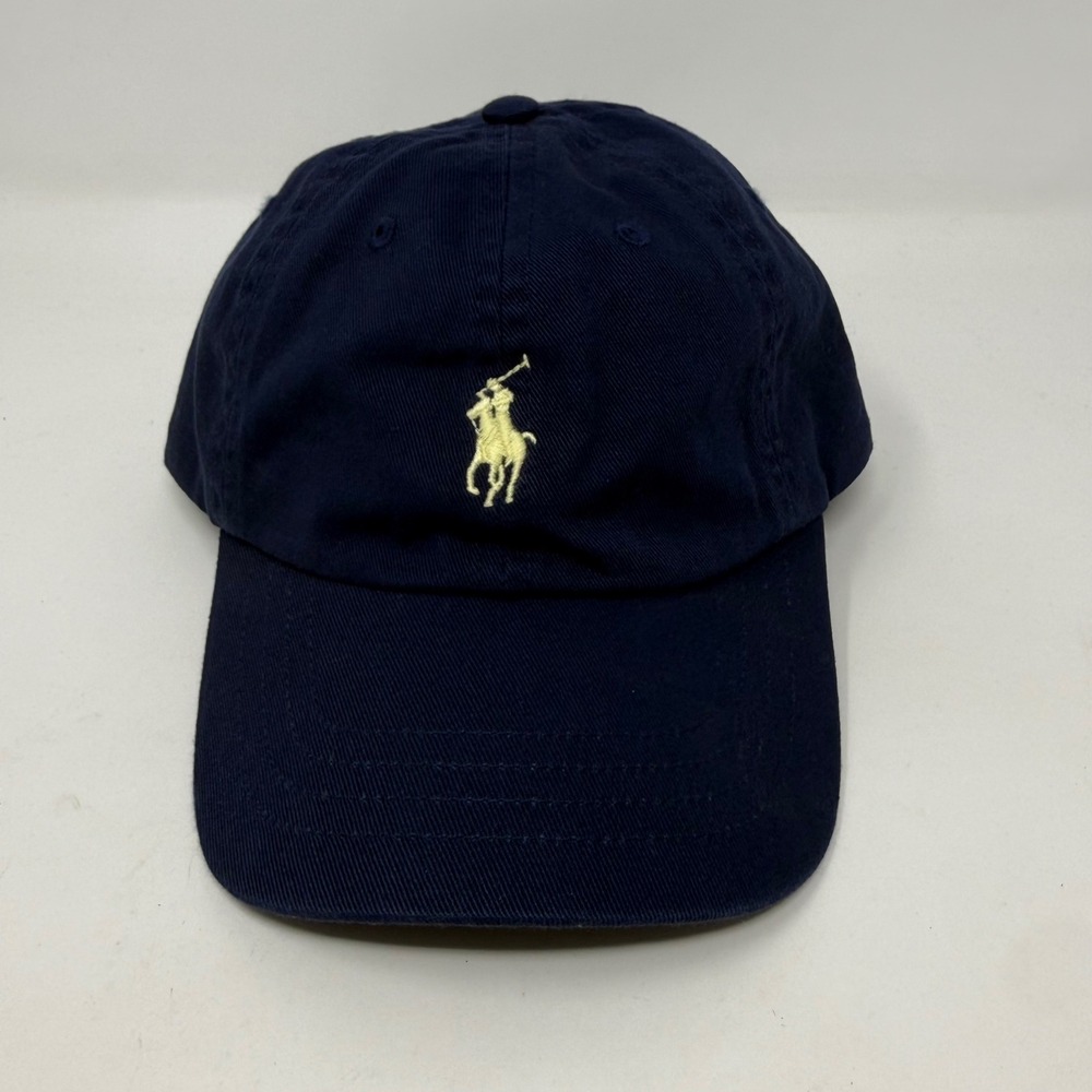 Polo Ralph Lauren Kids Navy Blue Cotton Yellow Pony Logo Cap Hat Size 2-4